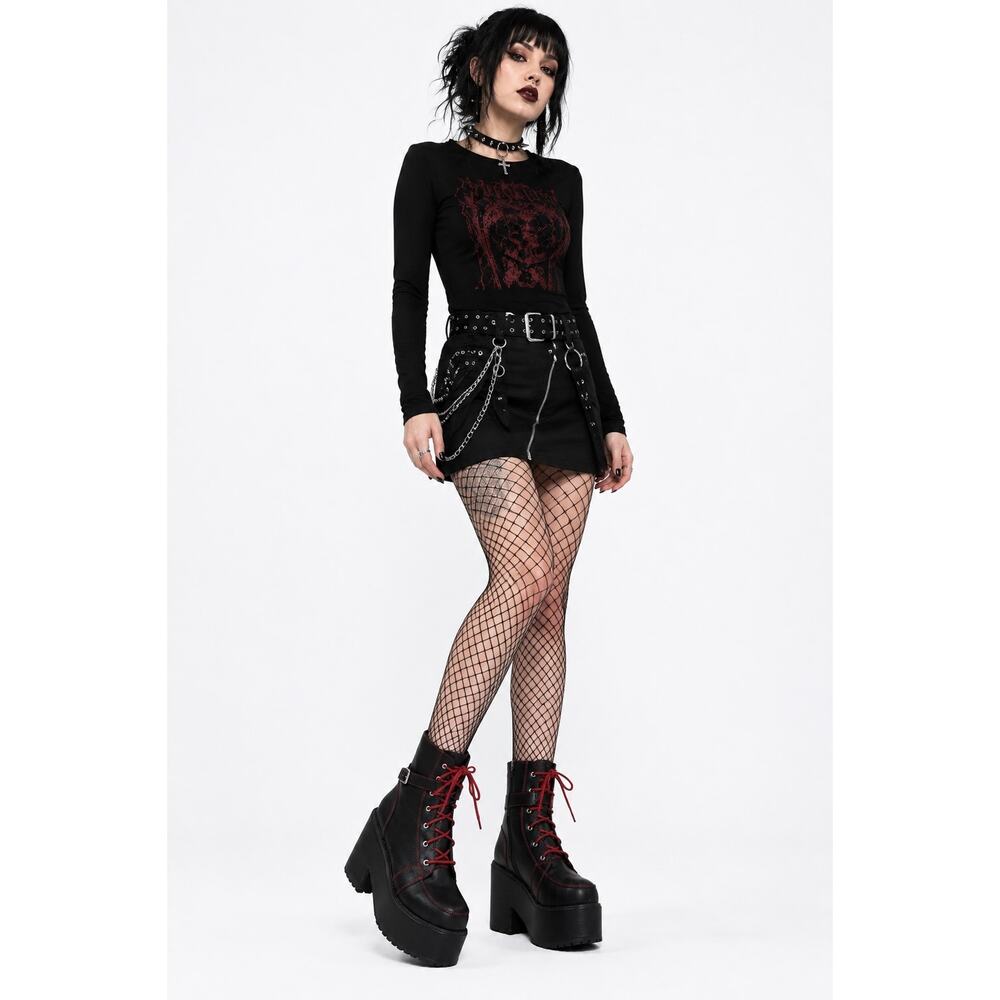 Y2K Style Emo Platform Combat Boots 10 Black Red Lace-Up Chunky Heel Cyber Goth
